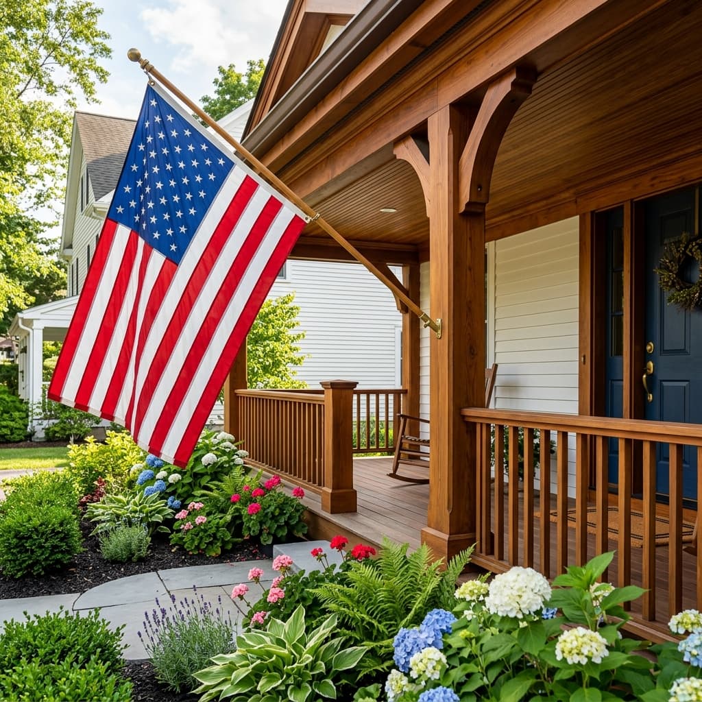 Patriotic architectural porch detail