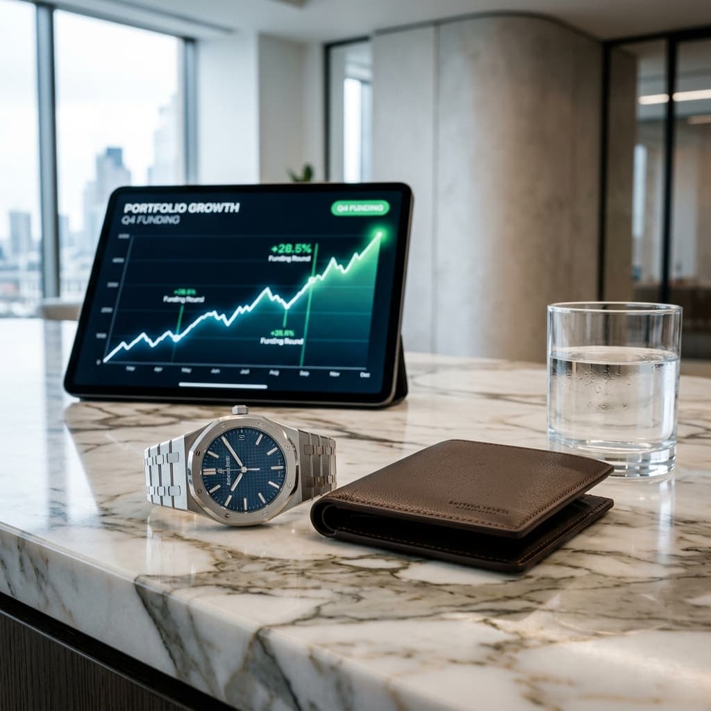 Financial growth chart and luxury lifestyle items representing funding awareness